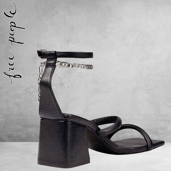 FREE PEOPLE Parker Chain Leather Block Heel Chain-Wrap Ankle Sandals/Heels NWT - Picture 8 of 16